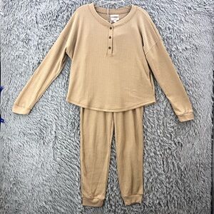 Mine Cozy Life Lounge Set Womens Small NWT Thermal Top Joggers Tan